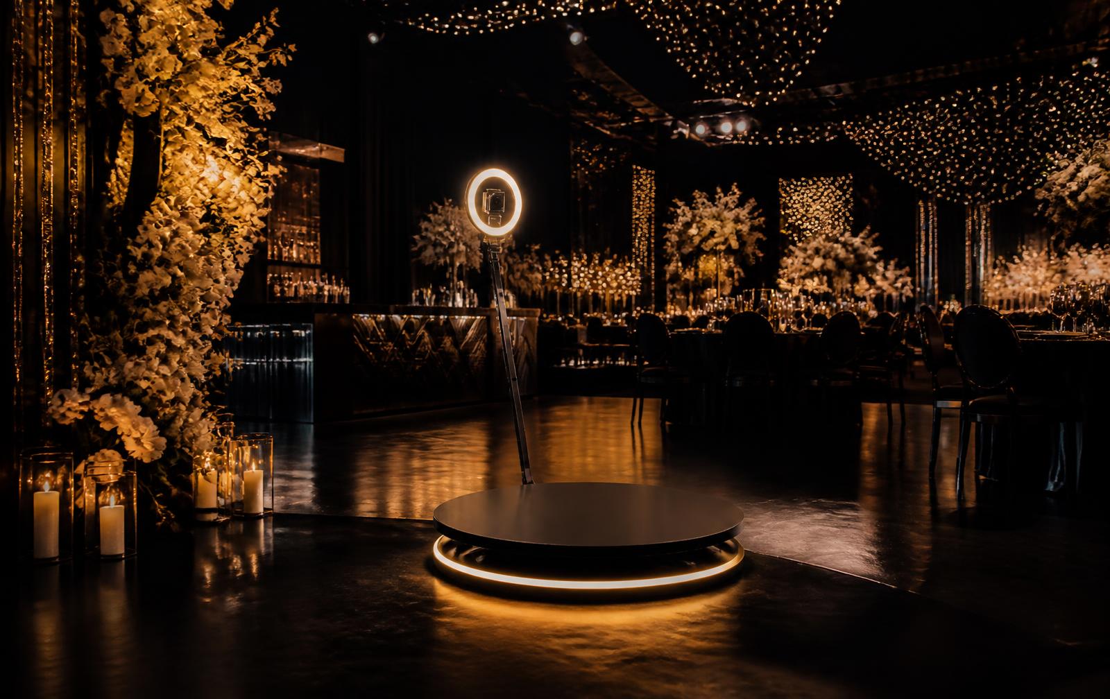 Luxury event with a 360 photo booth and gold lighting